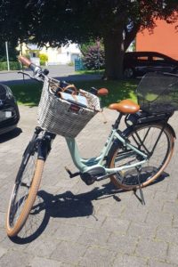 Hell-grünes Fahrrad mit 2 Körben